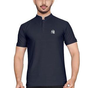 Men Solid Mandarin Collar Cotton Blend T-Shirt