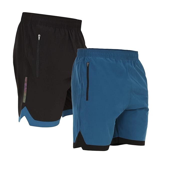 NINQ Mens 2 Pack Polyester Yoga Short Men Summer Running Gym Sports Shorts with Pockets Shorts for Men