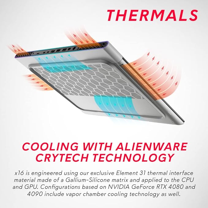 Dell Alienware x16 Gaming Laptop, Intel Core i9 13900HK Processor/32GB/2TB SSD/NVIDIA RTX 4090 16GB GDDR6/ 16"(40.64cm) QHD+ 240Hz, 3ms, DCI-P3 100%/Win 11+MSO'21+McAfee 15 Month/Lunar Silver/2.72kg - Image 4