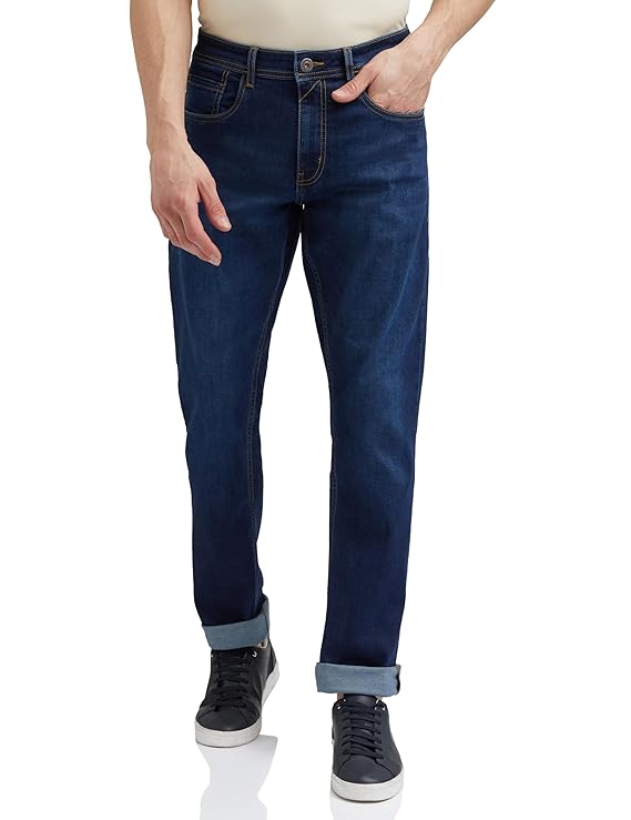Peter England Men's Tapered Fit Mid Rise Jeans