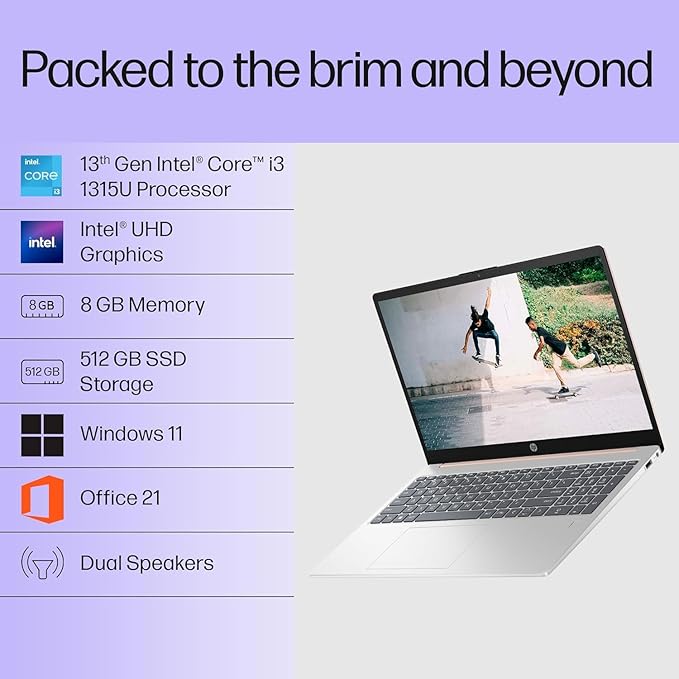 HP 15, 13th Gen Intel Core i3-1315U, 8GB DDR4, 512GB SSD, (Win 11, Office 21, Grey, 1.59kg), Anti-Glare, Micro-Edge,15.6-inch(39.6cm), FHD Laptop, Intel UHD Graphics, 1080p FHD Camera, fd0006TU - Image 7