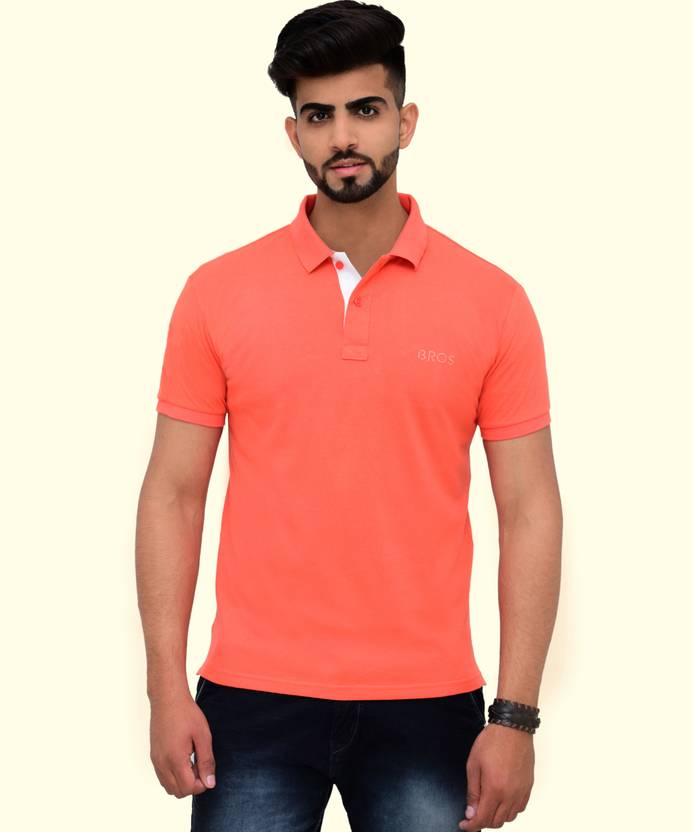 Men Solid Polo Neck Cotton Blend (220 gsm) Orange T-Shirt - Image 7